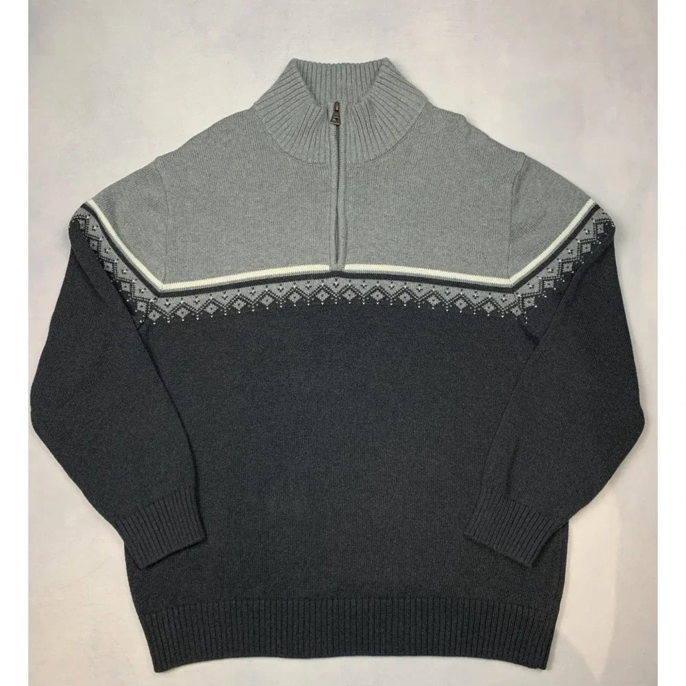 Weatherproof Vintage Sweater‎ Mens XL Gray 1/4 Zip Cotton Nordic Pattern